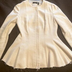 “Theory” Ladies Size 2 Cream/Off White canvas tweed zippered jacket, fully lined